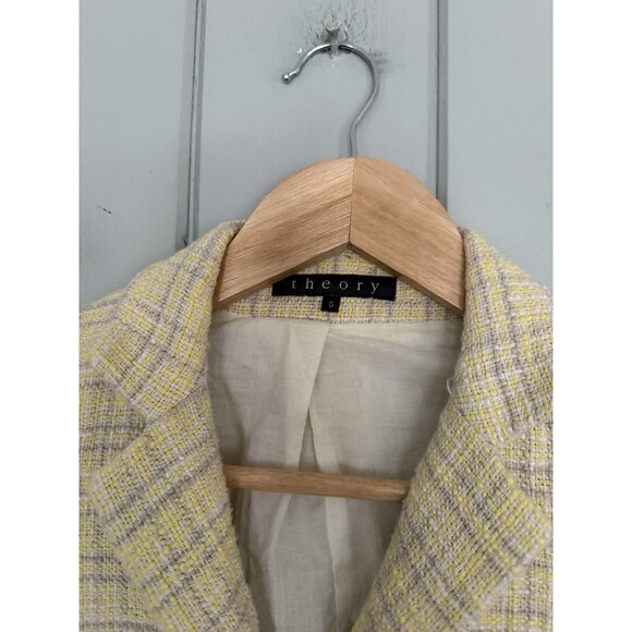 Theory Butter Yellow Plaid Tweed Blazer Jacket 0 3/4 Sleeve Cotton Lined Y2K - Picture 4 of 7